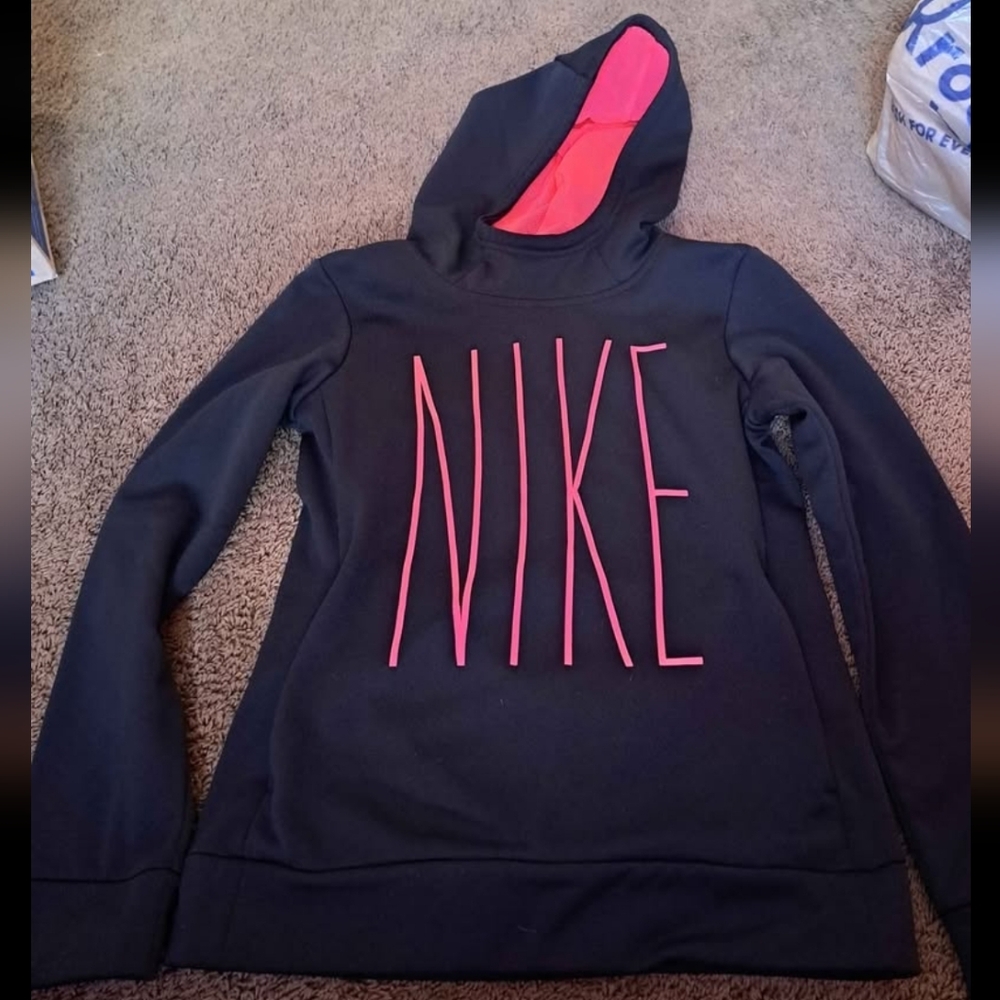 Nike Black Hoodie with Vibrant Pink Lettering